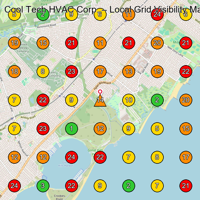 Cool Tech HVAC Corp. Hvac Contractor GeoGrid ranking map for Staten Island NY